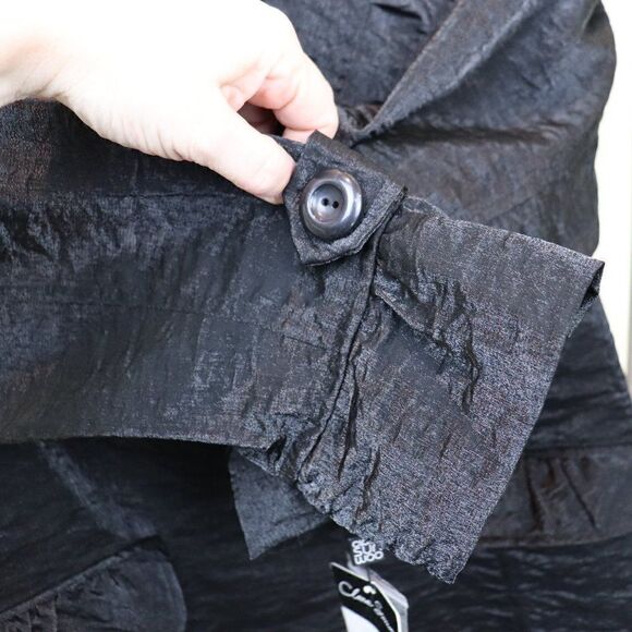 New Clara Sun Woo Black Shimmery Ruffle Sleeve Jacket M - Picture 4 of 6